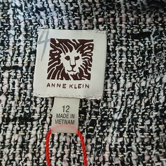 NWT Anne Klein 12 Blazer Jacket Open Front Cropped Sleeves Ballet Tweed Weave - Picture 9 of 12